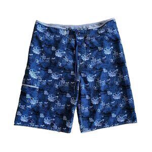 Big Star Floral Swim Trunks Men’s Size 36 Blue Removable Mesh Lined Board Shorts